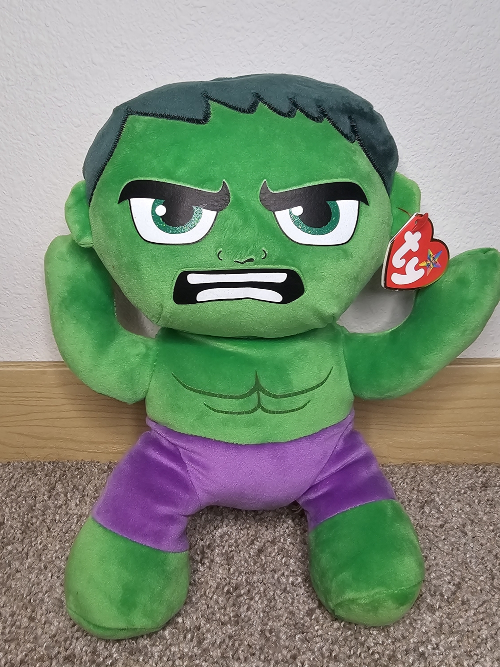Ty Green Hulk Plush with Purple Shorts